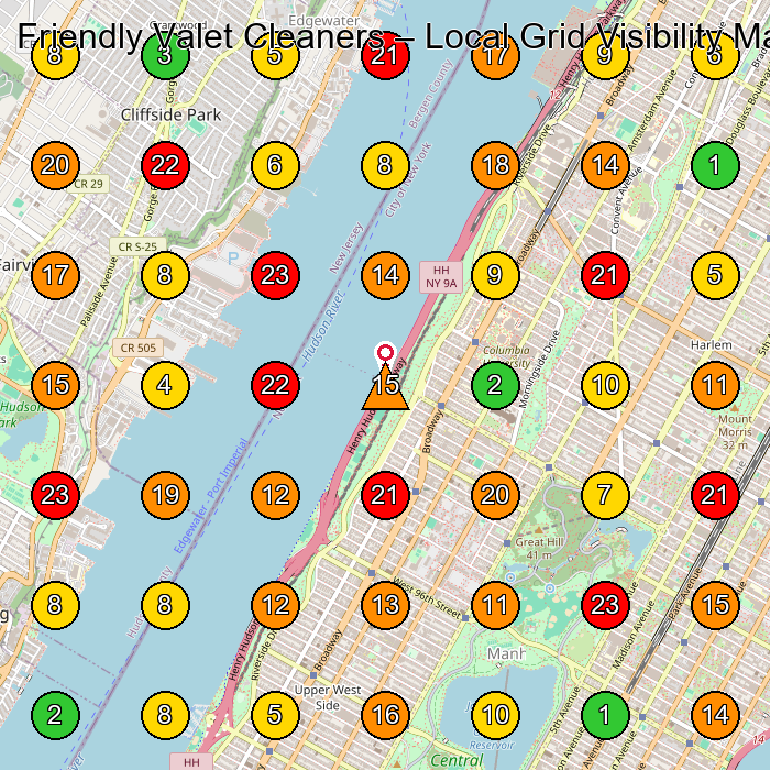 Friendly Valet Cleaners Dry Cleaner GeoGrid ranking map for New York NY